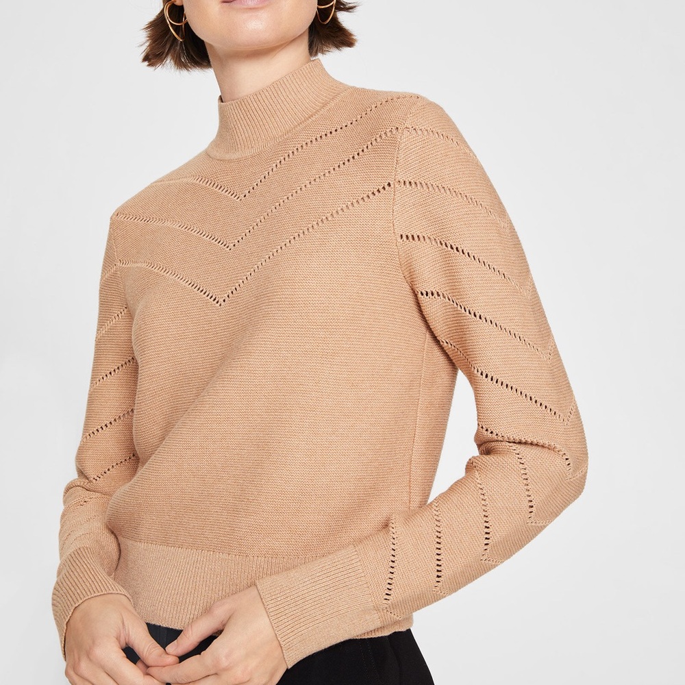 Club Monaco Paneled Stitch Mock Neck Sweater in Golden Tan